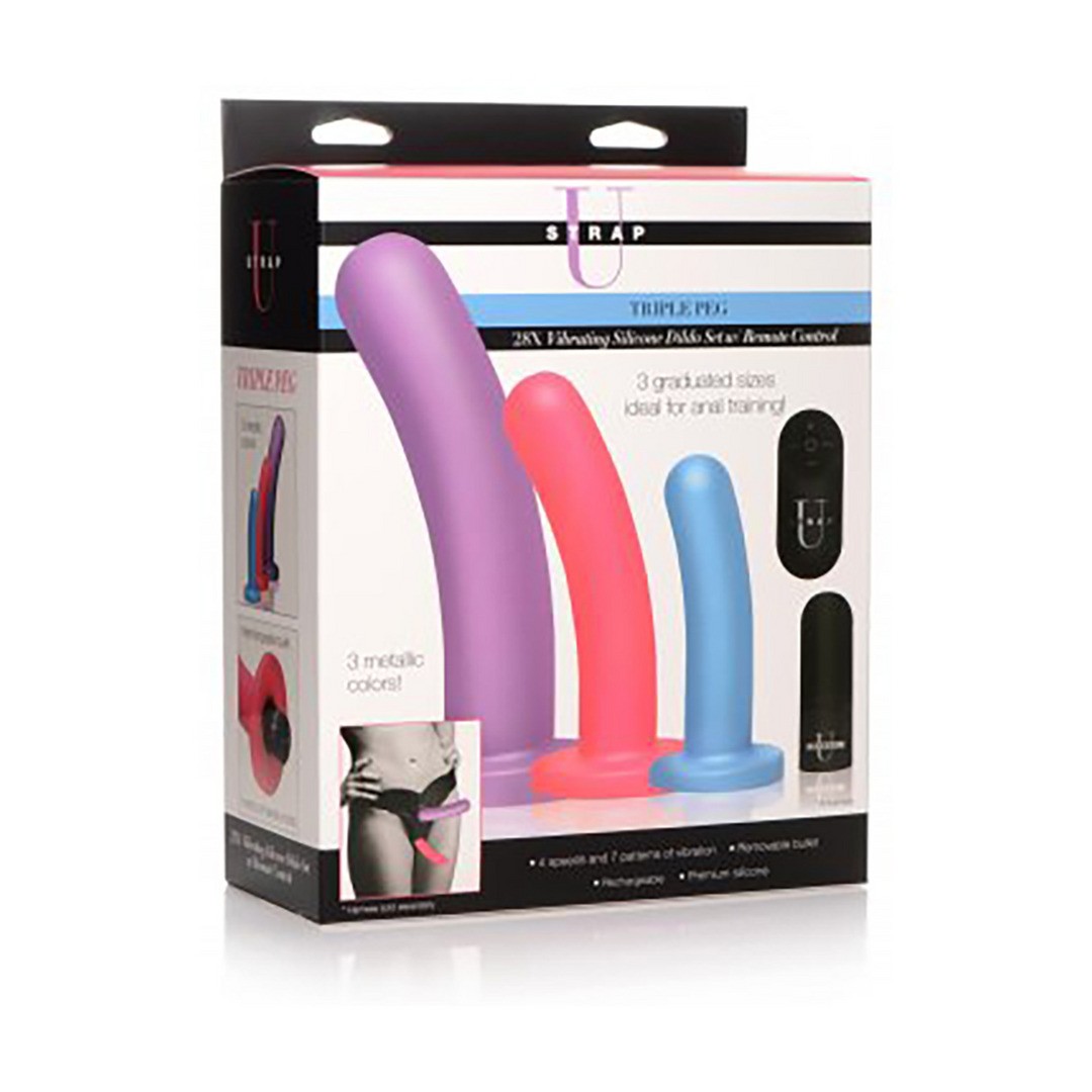 TRIPLE PEG - VIBRATING SILICONE DILDO SET WITH REMOTE CONTROL