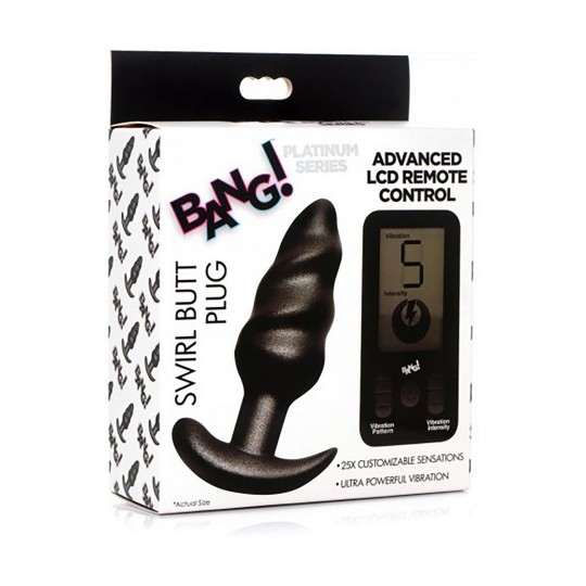 VIBRATING SILICONE SWIRL PLUG WITH REMOTE CONTROL AND 25 SPEEDS