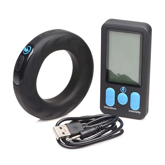 VIBRATING AND E-STIM SILICONE COCKRING + REMOTE CONTROL