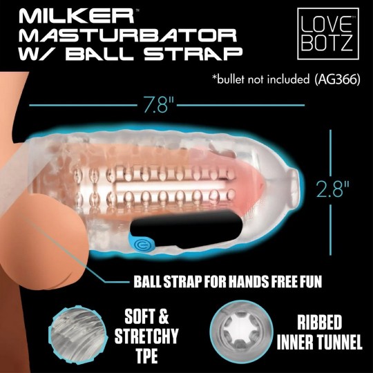 MILKER TPE MASTURBATOR WITH BALL STRAP - CLEAR