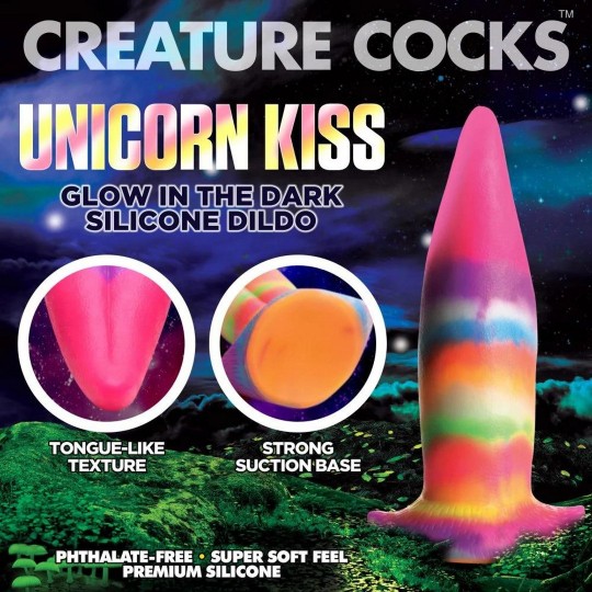 UNICORN TONGUE - GLOW IN THE DARK - SILICONE DILDO - RAINBOW