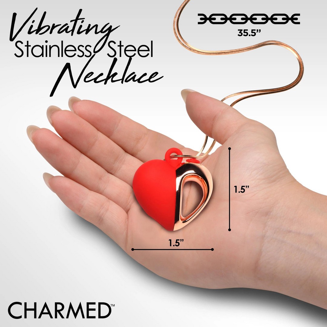 VIBRATING SILICONE HEART NECKLACE - RED