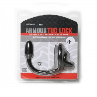 ARMOR TUG LOCK - COCKRING WITH BALL STRAP AND BUTT PLUG - SMALL