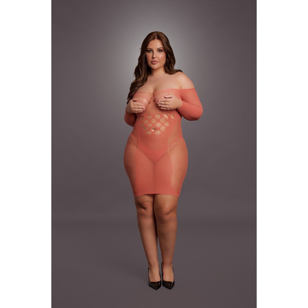 LONG-SLEEVED NET MINI DRESS - QUEEN SIZE