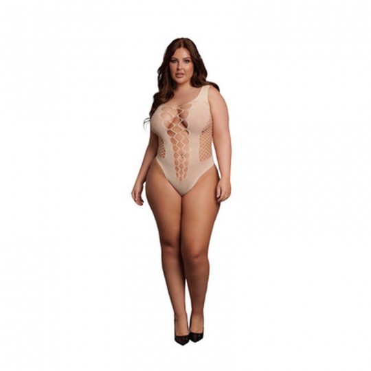 V-NECK TEDDY WITH OPAQUE PANELS - QUEEN SIZE