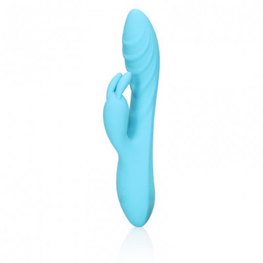 RIBBED ULTRA SOFT SILICONE RABBIT VIBRATOR - GLACIAL BLUE