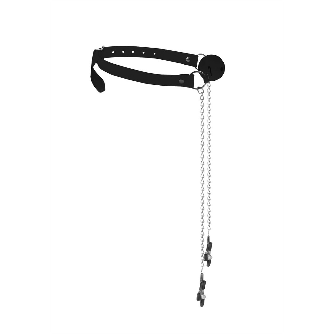 BREATHABLE BALL GAG WITH NIPPLE CLAMPS