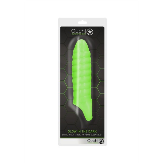 SWIRL THICK STRETCHY PENIS SHEATH - GLOW IN THE DARK