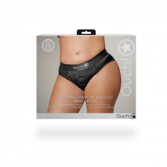 VIBRATING STRAP-ON HIGH-CUT BRIEF - XL/XXL - BLACK