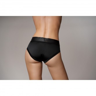 VIBRATING STRAP-ON HIGH-CUT BRIEF - BLACK