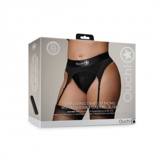 VIBRATING STRAP-ON THONG WITH ADJUSTABLE GARTERS - XL/XXL - BLACK