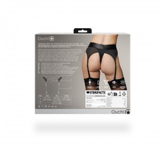 VIBRATING STRAP-ON THONG WITH ADJUSTABLE GARTERS - BLACK