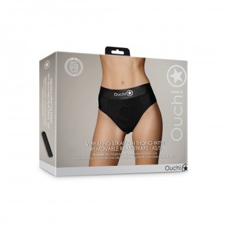 VIBRATING STRAP-ON THONG WITH REMOVABLE BUTT STRAPS - BLACK