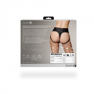 VIBRATING STRAP-ON THONG WITH REMOVABLE BUTT STRAPS - BLACK